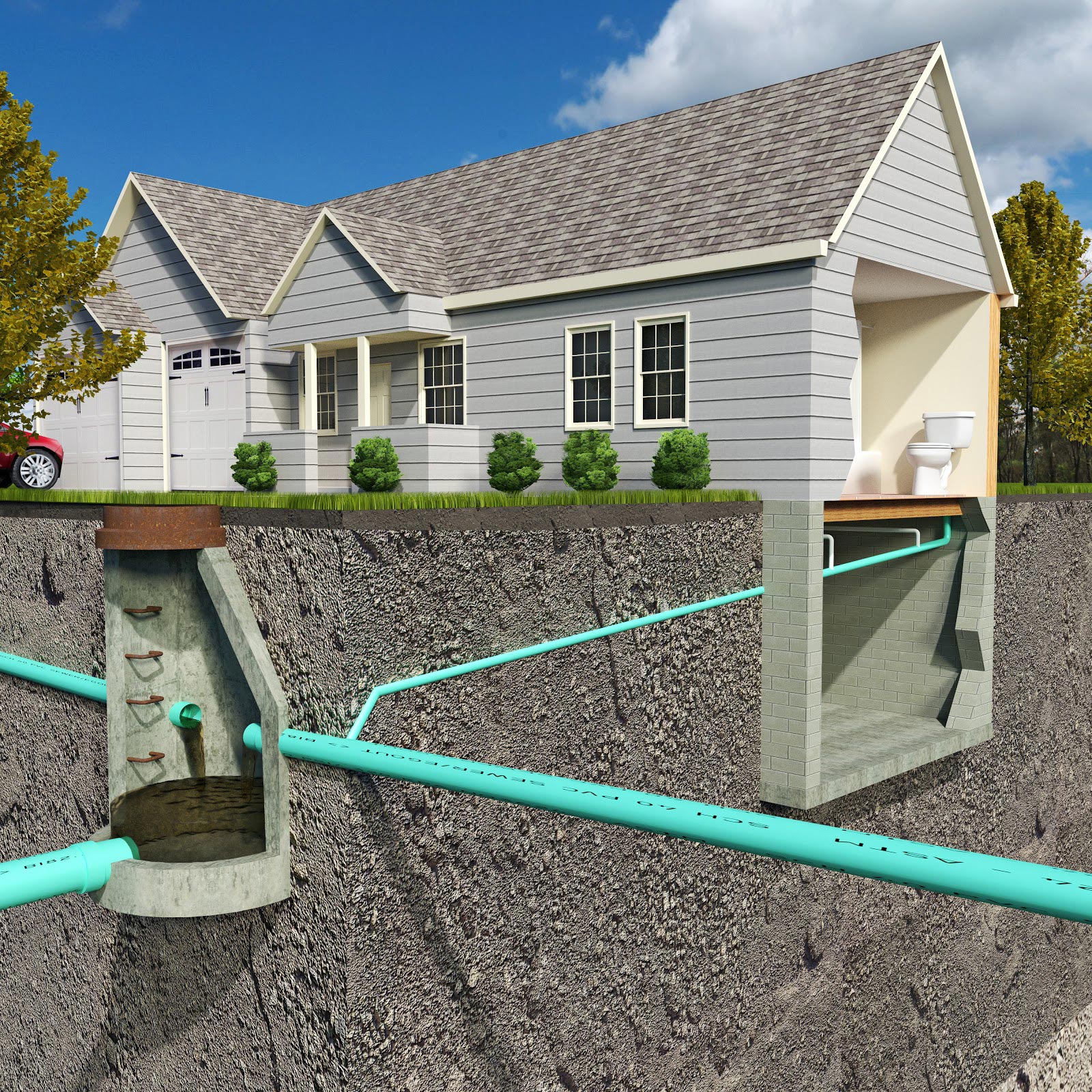 new house sewer system cutaway